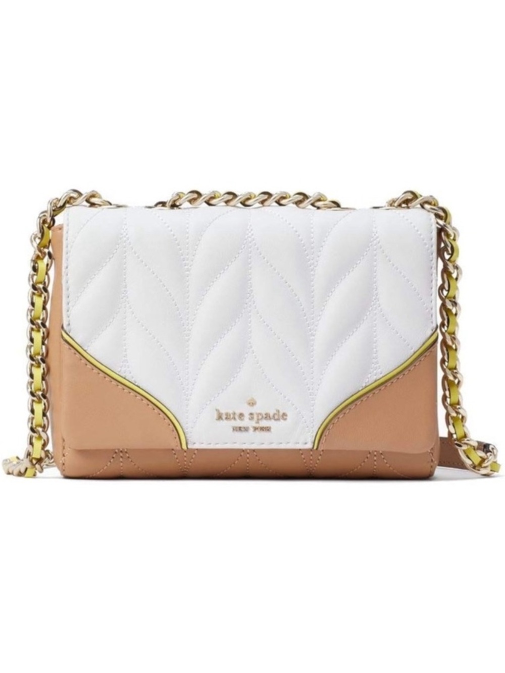 Kate Spade Tan White Yellow Briar Lane Quilted Mini Emelyn Purse Bag